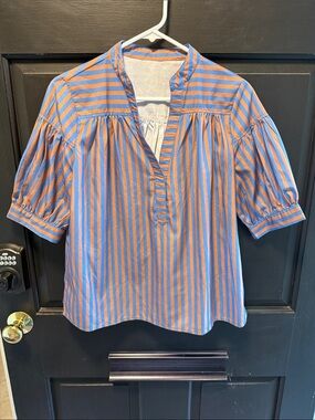 Amazon Women's Striped Popover Blouse in Blue and Orange